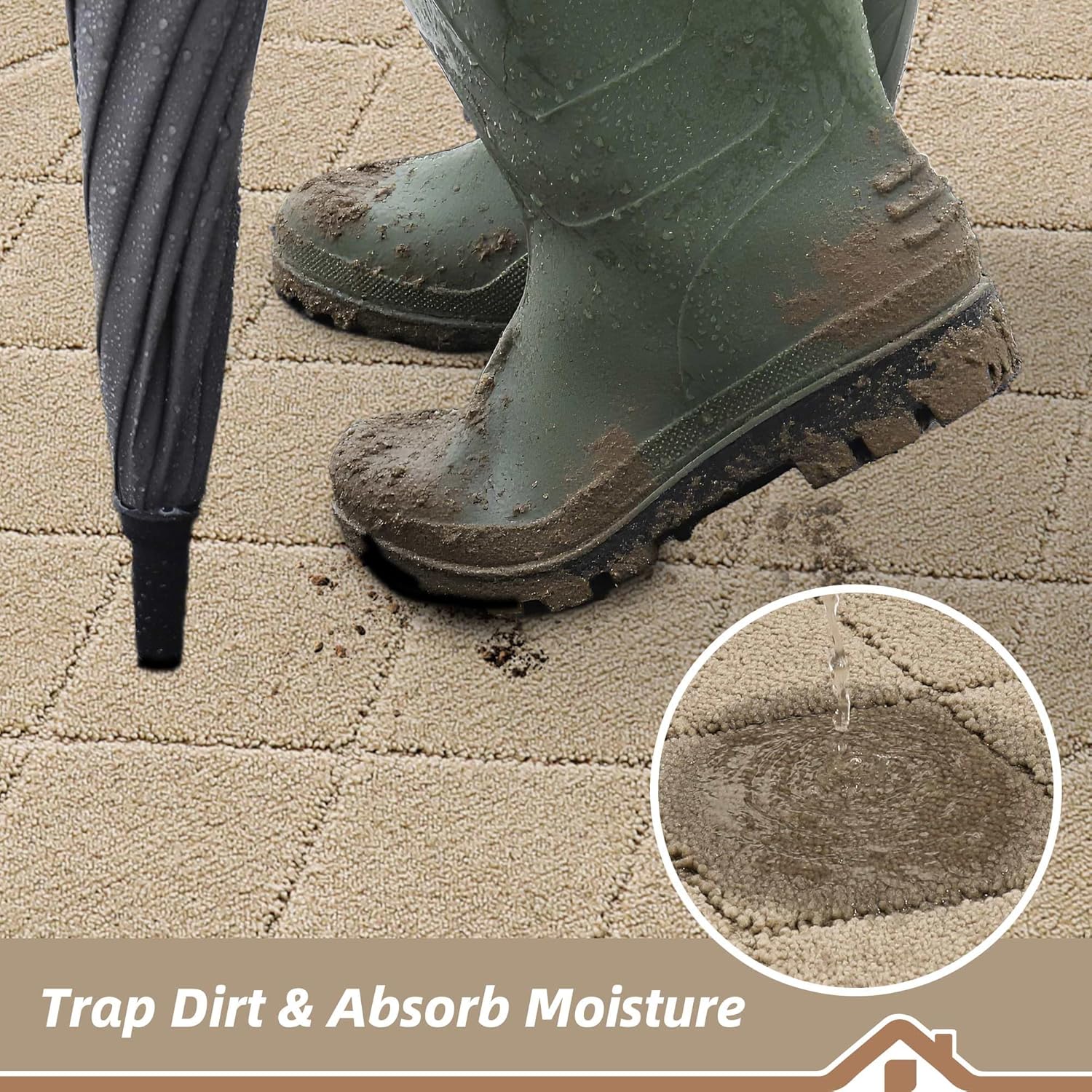 BEQHAUSE Dirt Trapper Door Mat 24" x 36", Doormat Non-Slip Entryway Rugs Washable, Dog Door Mat Stain Resistant and Absorbent Welcome Floor Mat for Front Back Door, Mud Wet Shoes & Paws, Warm Beige