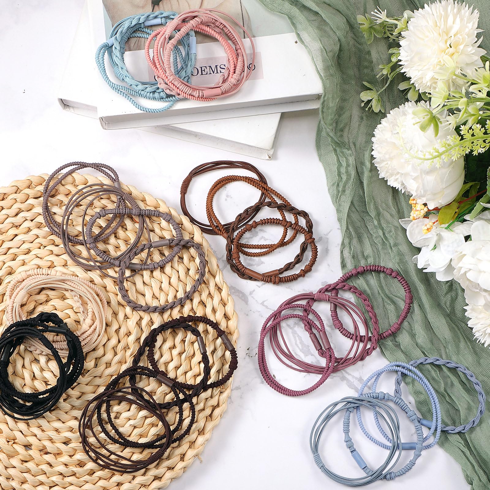 Boho-Haargummi-Armbänder für Damen, 5,9 cm, Boho-Stil, elastisch, Pferdeschwanz-Halter für dicke, dünne, lockige, weiche Haar-Accessoires, 120 Stück