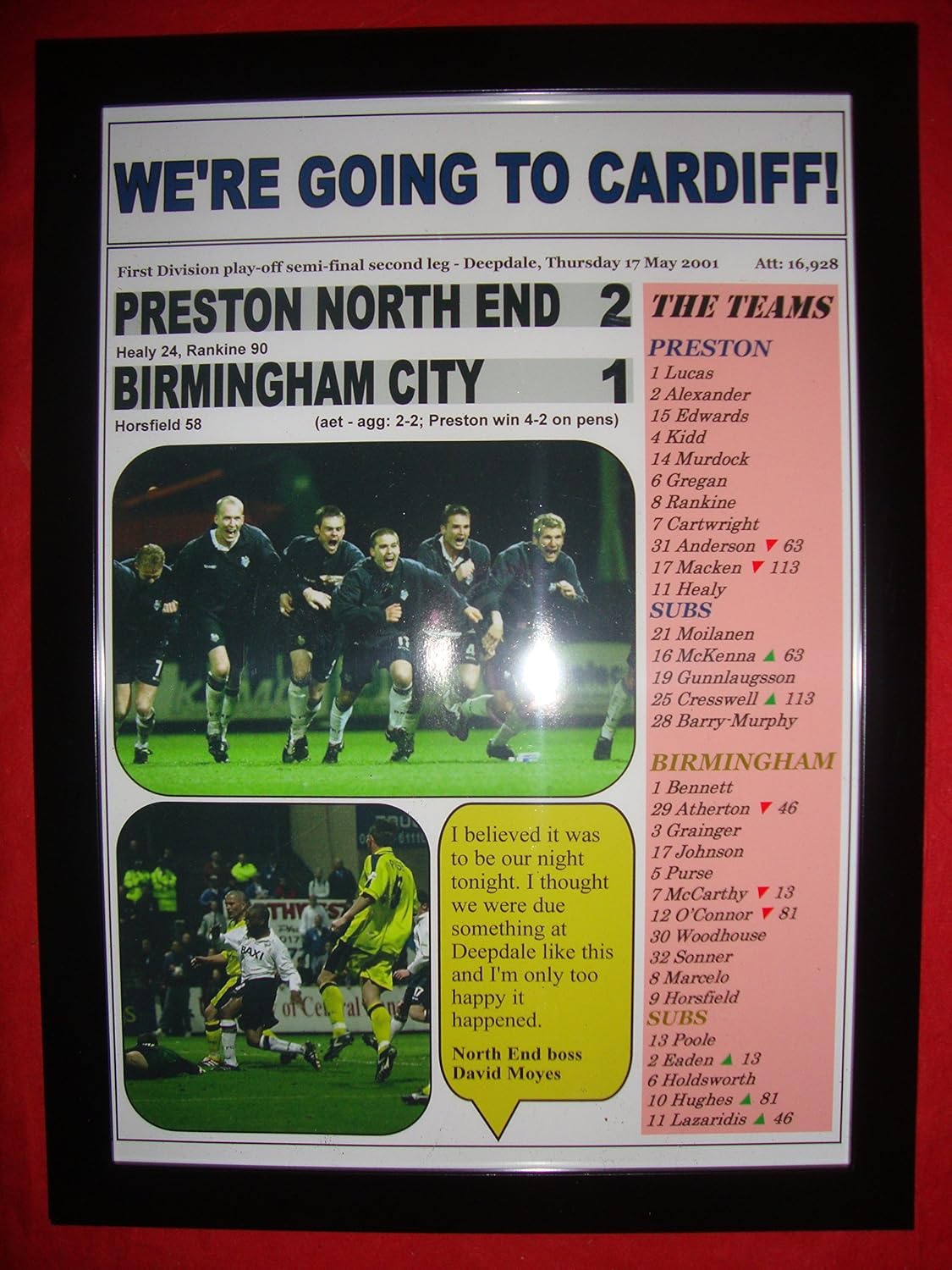 Lilywhite Multimedia Preston North End 2 Birmingham City 1-2001 play-off semi - framed print