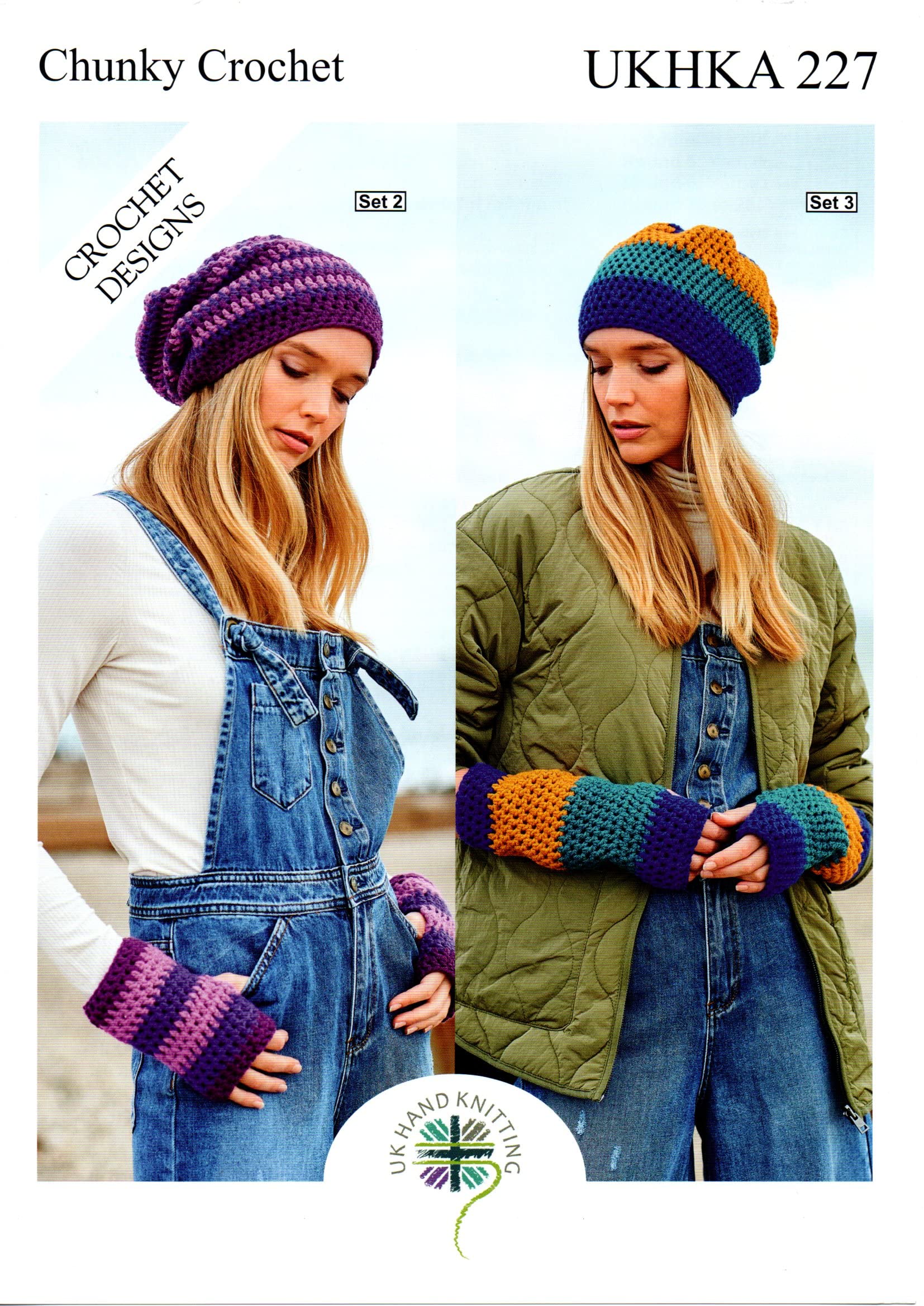 King Cole Multicolour Beanie Hats & Fingerless Mitts Crochet Knitting Pattern In Chunky - Ukhka 227