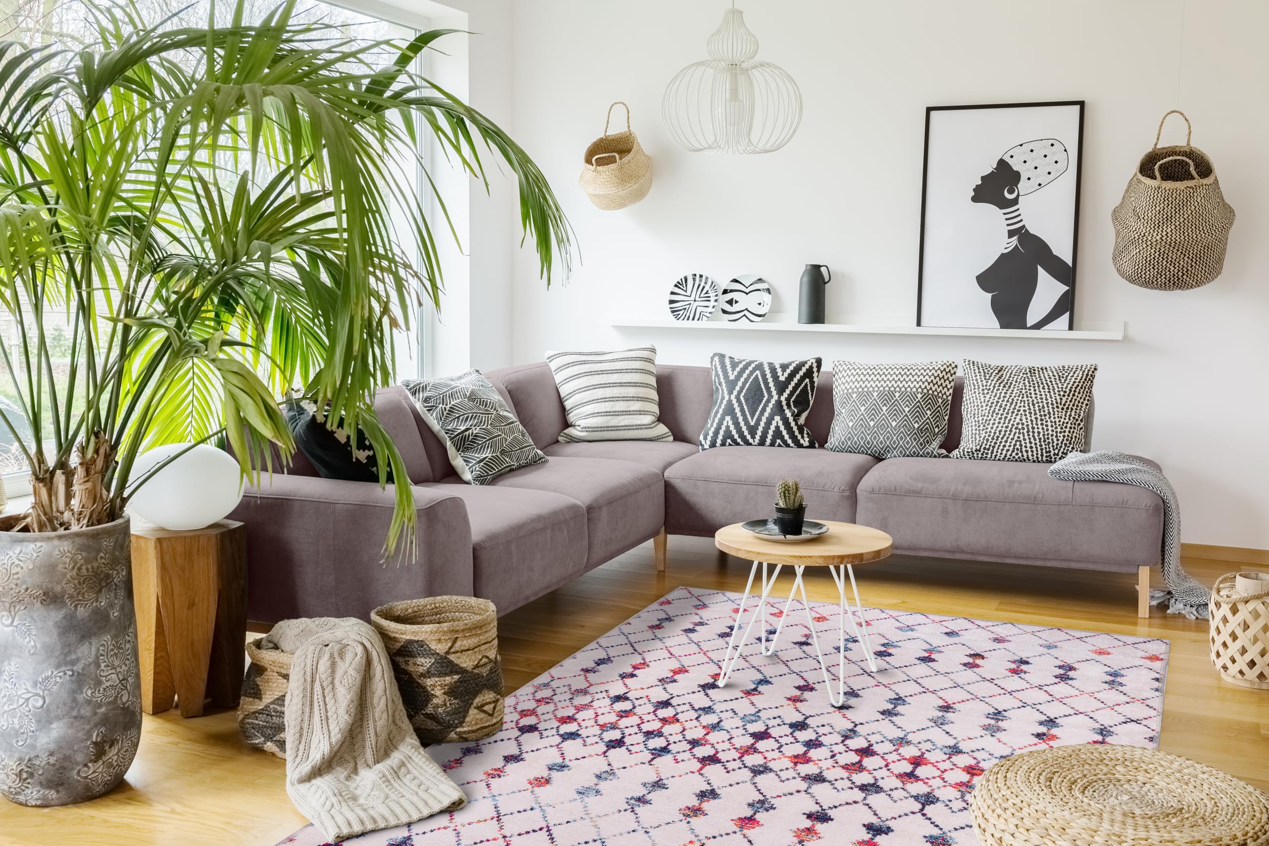 DAPHNE HOME DECOR Machine Washable Area Rugs, 120X180 CM, For Kitchen, Bedroom, Dining Room and Living Room Non Slip Area Rugs | Soft Short Pile | Kid Pet Friendly Rug (Cream Multicolor)