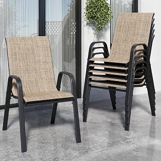 Vimstora Patio Chairs Set of 6 Stackable Outdoor Dining Chairs - All-Weather Textilene Fabric & Rust-Resistant Metal Frame for Backyard Garden Deck