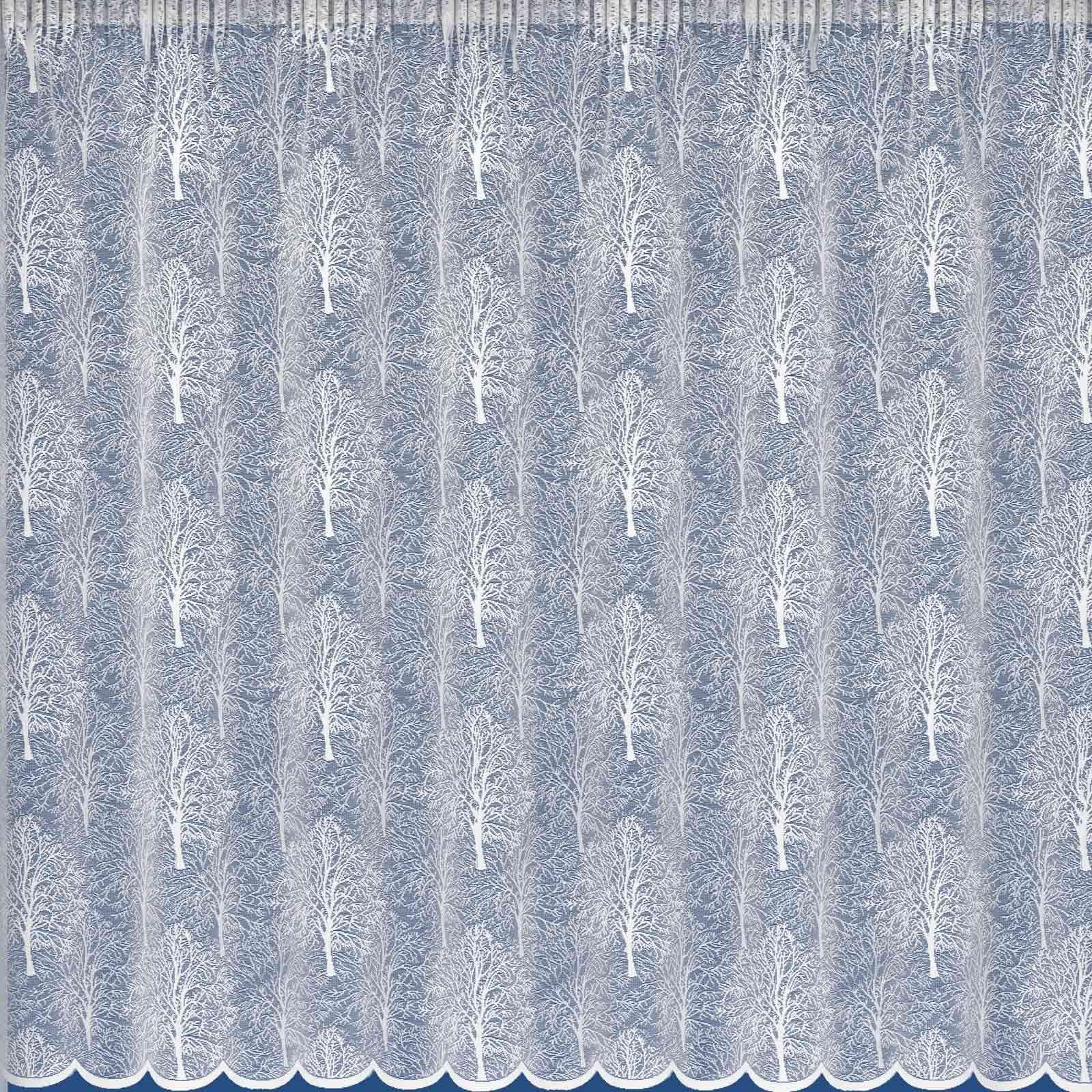Ideal Textiles 4142 White Net Curtain, 5 Metres Wide Cut Net, 63" Drop Pre-Cut Nets, Slot Top Lace Curtains, Modern Woodland Tree Design Sheer Panels, Ready to Hang