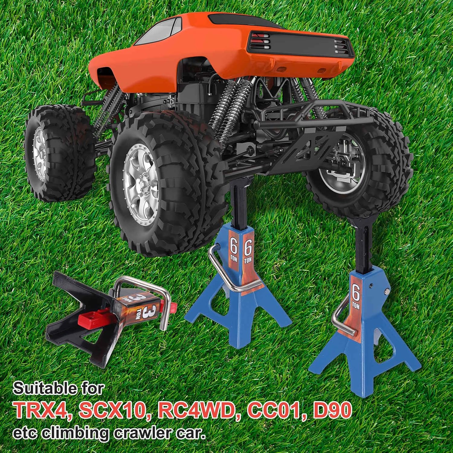 MECCANIXITY RC Car Jack Stands 1/10 RC Scale Jack Toy Stands 3 Ton Metal Toy Accessories Decoration Simulation for SCX10 D90 CC01 Rc Truck Crawler Car, Blue, 2 Pcs