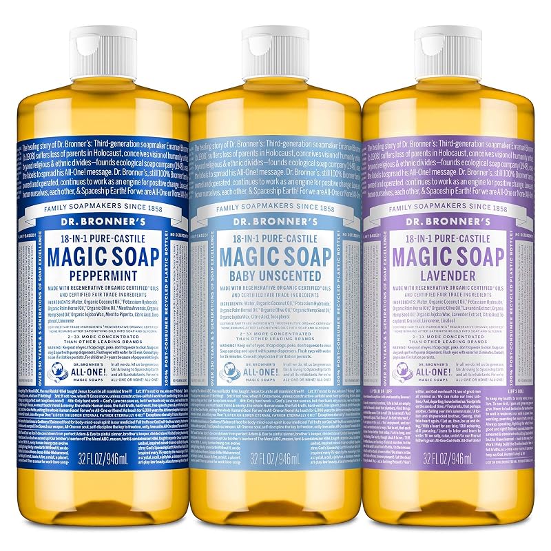 Sabonete líquido Pure-Castile Dr. Bronner's, concentrado, Pacote com 3 variedades de 946 mL