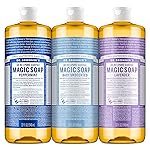 Dr. Bronner\'s Pure-Castile Magic Liquid Soap Made with Regenerative Organic Oils, Vegan, Concentrated, Body Wash- For Face, Hair, Laundry - 32oz Variety 3-Pack (Peppermint, Baby Unscented, Lavender)