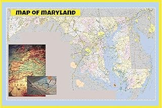 36x54 - Map of Maryland Large Detailed Roads and Highways, Map of Maryland State with All Cities, Parks and Landmarks - Glossy Photo Paper Wall Map