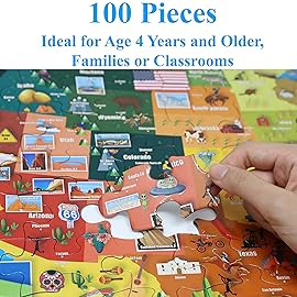 Think2Master Colorful United States Map 100 Pieces Jigsaw Puzzle Fun Educational Toy for Kids, Adults, School & Families. Great Gift for Boys & Girls Ages 4-8 to for Learning USA.23.4 X 16.5