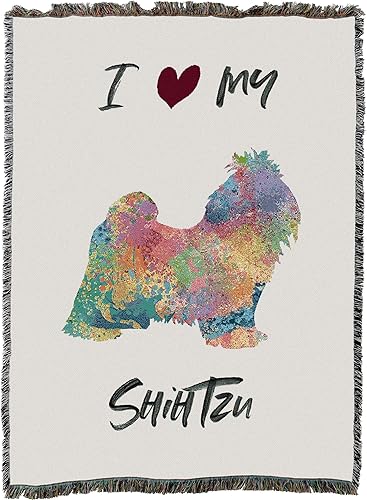 Miniatura 4 de Pure Country Weavers Manta de pintura I Love My Shih Tzu, regalo para los amantes de los perros, manta de tapiz tejida de algodón, fabricada en los