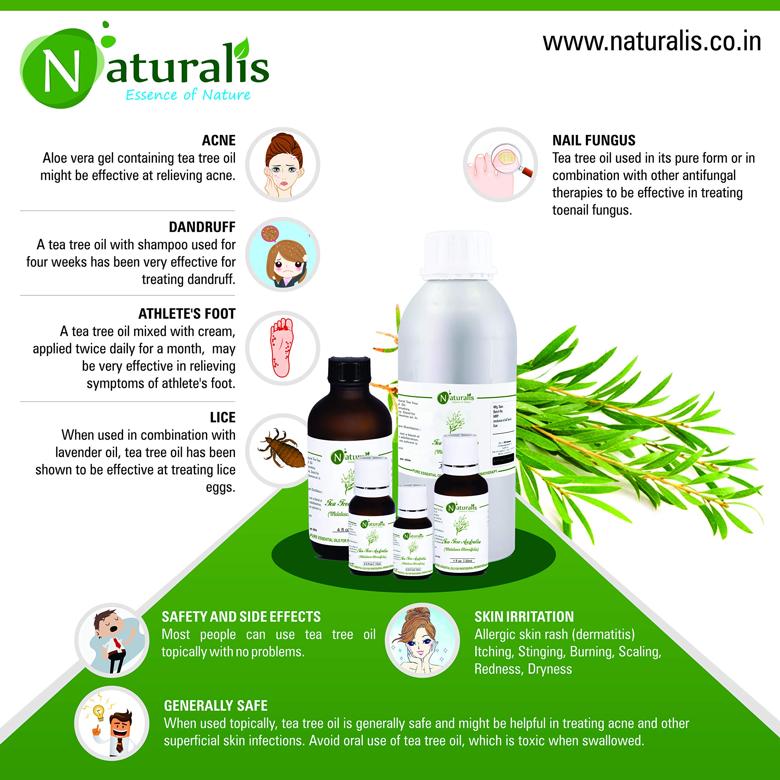 Naturalis Essence of Nature Australian Tea Tree Essential Oil for Acne, Pimples, Scars, Skin, Face, Hair care & Anti-Dandruff - 1000ml 2