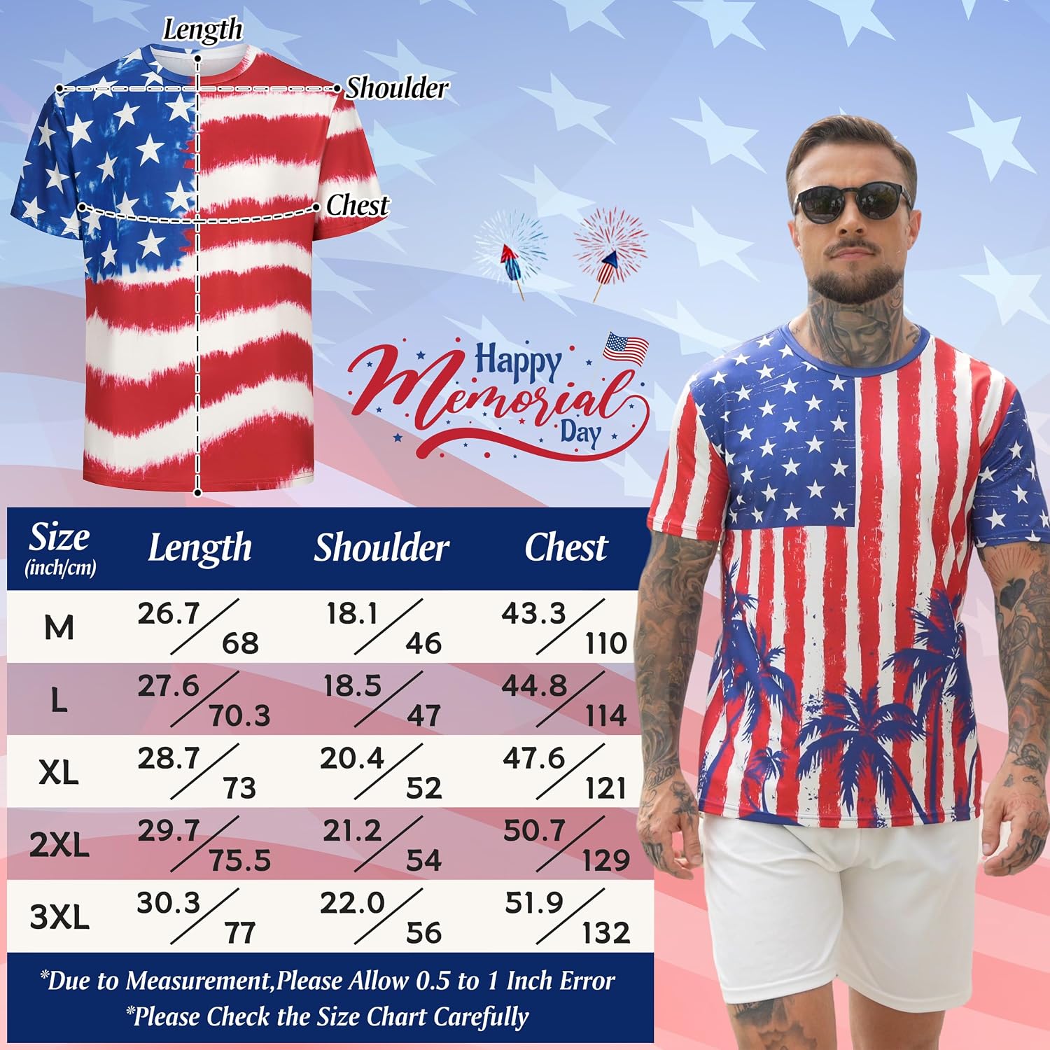 Mens 4th of July Hawaiian T-Shirt,American Flag Tie Dye Shirts,Mardi Gras St Patricks Day Hawaiian T-Shirt