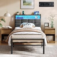 VASAGLE Struttura Letto Singolo in Acciaio, con Luci LED e Prese