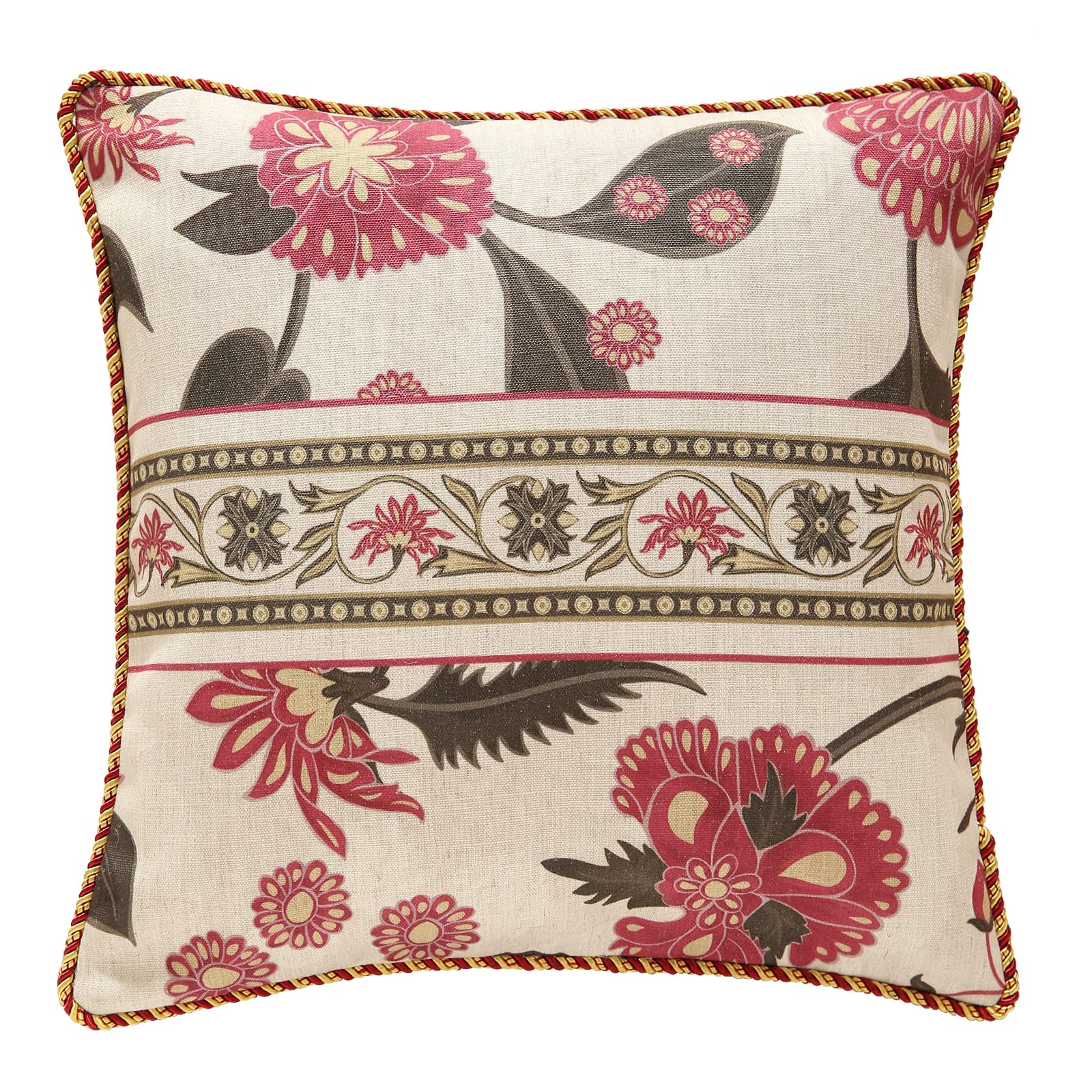 patdrea Designer Throw Pillow Covers,Vintage Red Pillowcases with Leaves and Flower Pattern Pillows Cover for Couch,Linen Decorative Square Cushion for Bed Living Room Outdoor Car,18X18 Inches