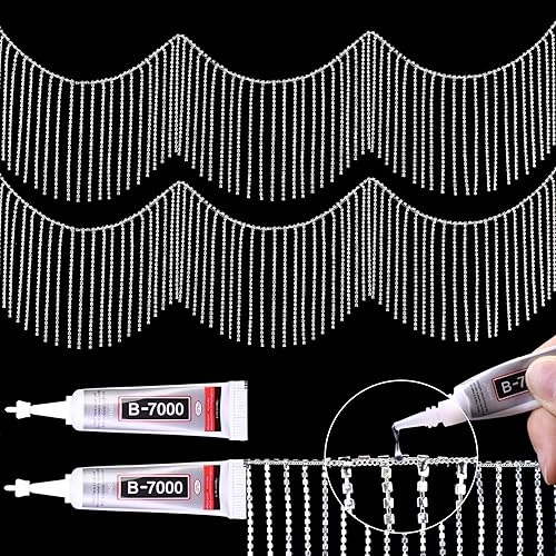 Miniatura 7 de 1 yarda de diamantes de imitación con flecos de diamantes de imitación brillantes cadena de flecos de lentejuelas plateadas cinturón con borlas para