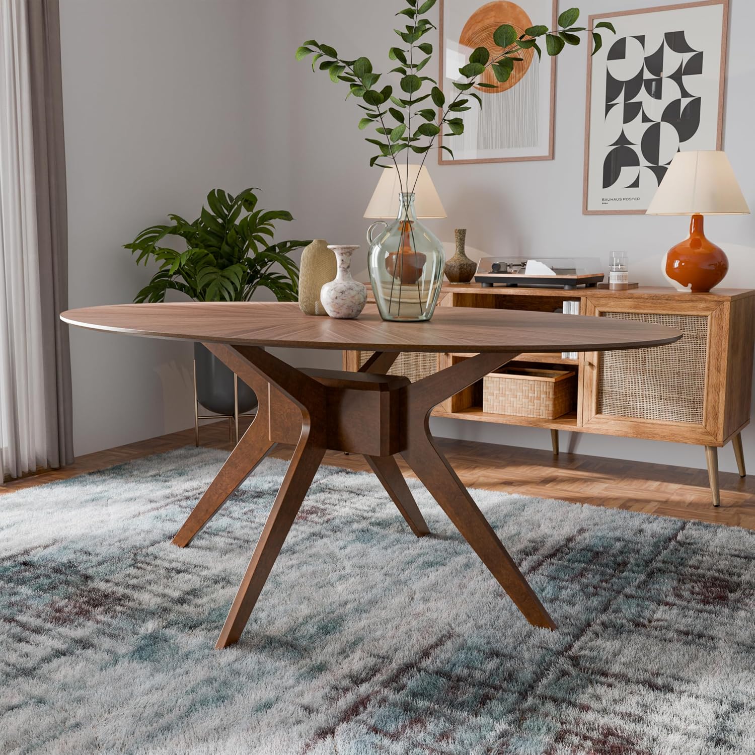 Furniture of America Alara Mid-Century Modern Solid Wood 54-inch Oval Dining Table, Seats up to 6, Easy Assembly, for Home, Kitchen, Living Room, Walnut