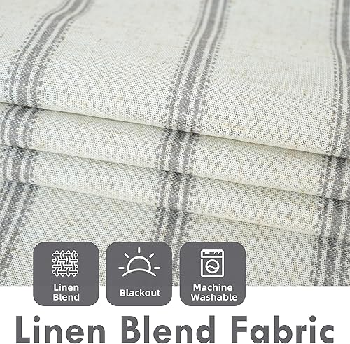 Vista 297 de DriftAway Cortinas opacas de mezcla de lino de 63 pulgadas de largo para dormitorio, cortinas de lino con estampado de rayas verticales, con Gris