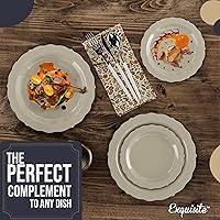 Vista 5 de Exquisite Victorian 80-Piece Disposable Party Set - 40 Cream Dessert Plates (40 x 7.5 in) & 40 Dinner Plates (10.25 in) - Heavy Duty Plastic