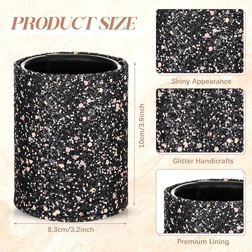 Miniatura 2 de Sabary 8 bolígrafos negros con soporte para bolígrafo para escritorio, con purpurina, diamantes de cristal, bonito soporte para lápices, organizador