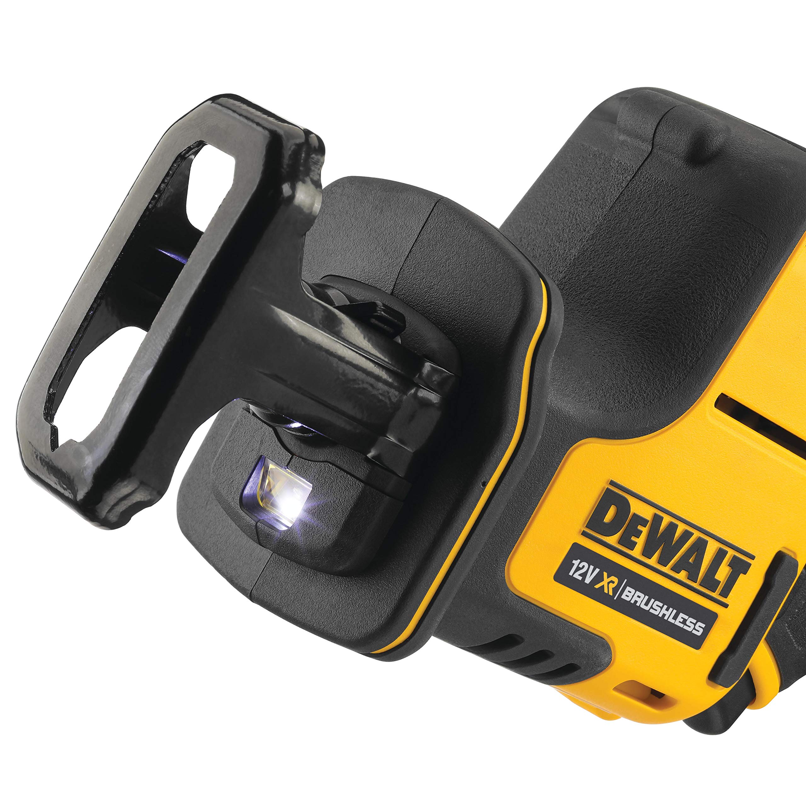 Dewalt DCS312NT akumulatorowa kompaktowa piła szablasta 10,8 V (silnik bezszczotkowy, elektroniczna regulacja prędkości skokowej, wymiana brzeszczotu bez użycia narzędzi, ze światłem LED, w zestawie