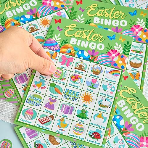Miniatura 6 de JOYIN Tarjetas de bingo de Pascua para 28 jugadores (5 x 5) para juegos de golosinas de fiesta de Pascua, regalo de aula escolar para niños