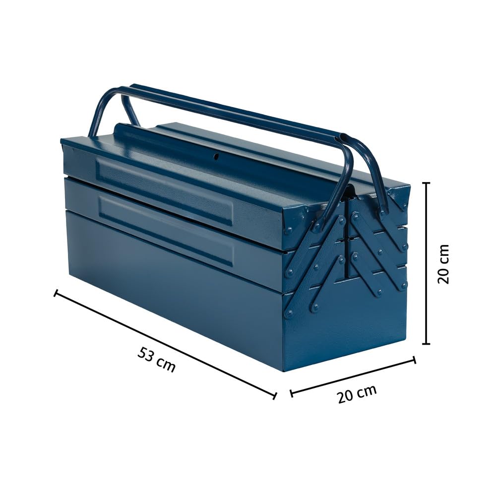 Dönges Caja de herramientas de metal vacía con 5 compartimentos, 53 x 20 x 20 cm, con 21 L de volumen, robusta y fiable, fabricada en la UE, caja de herramientas retro profesional sin herramientas