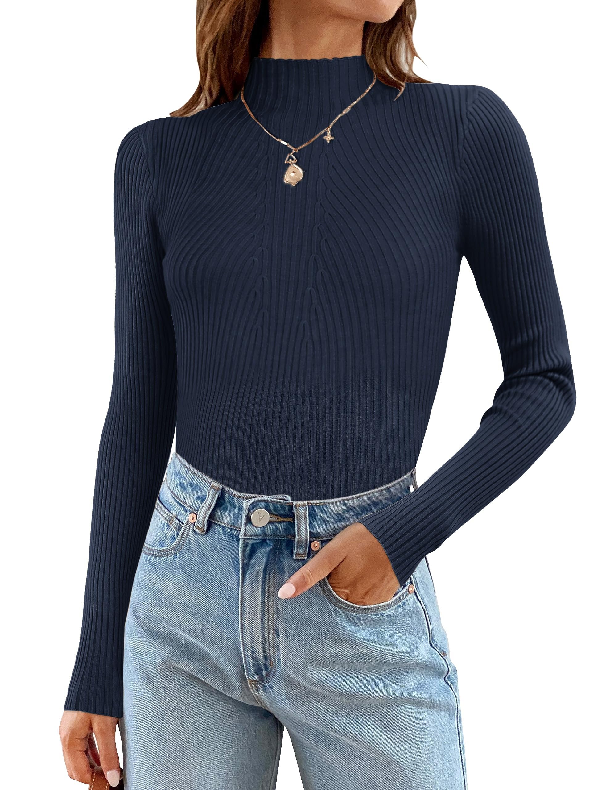 Zeagoo Maglione da donna a collo alto 2024 autunno inverno maglione lavorato a maglia grossa con orlo alto basso alla moda maglione basic, Albicocca, S