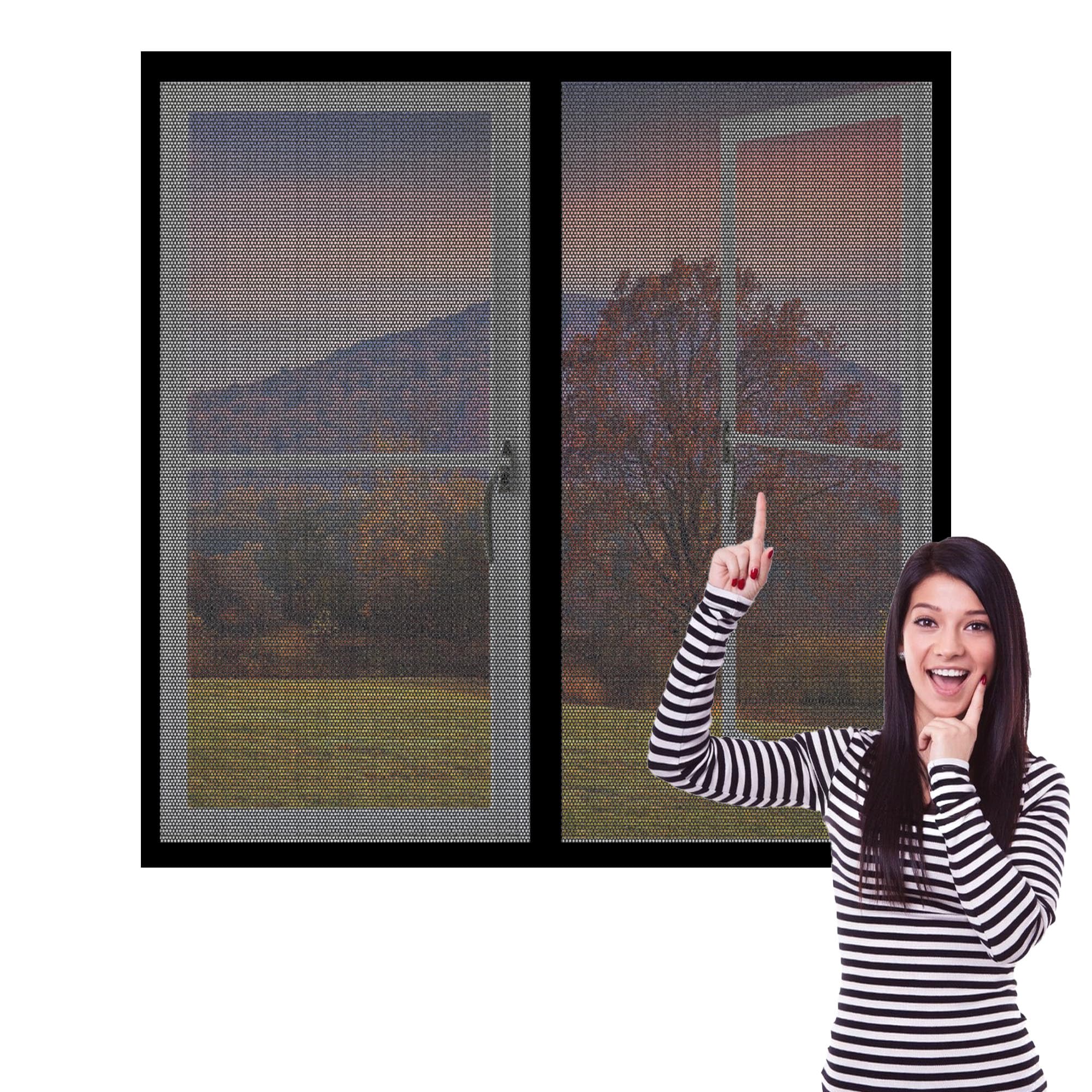 DIY Fly Screen Windows 95 x 85 cm with Selfadhesive Insect Mesh Mosquito Net Window Easy Install for Windows Doors and Patio Screens, Black