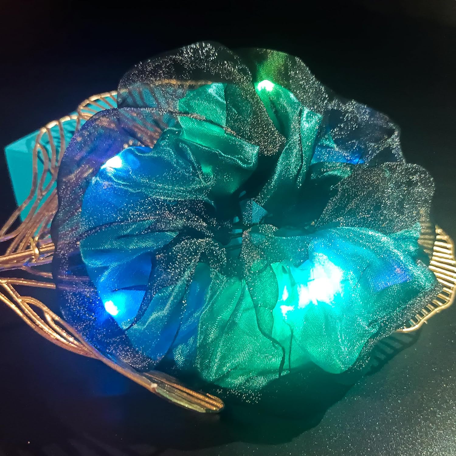 4Pcs Light Up Scrunchies for Women Girls, Double-Layer Fabric LED Scrunchie Hair Ties, Glow in The Dark Hair Accessories, Neon Party Supplies, Rave Oufit Festival Essentials image 3