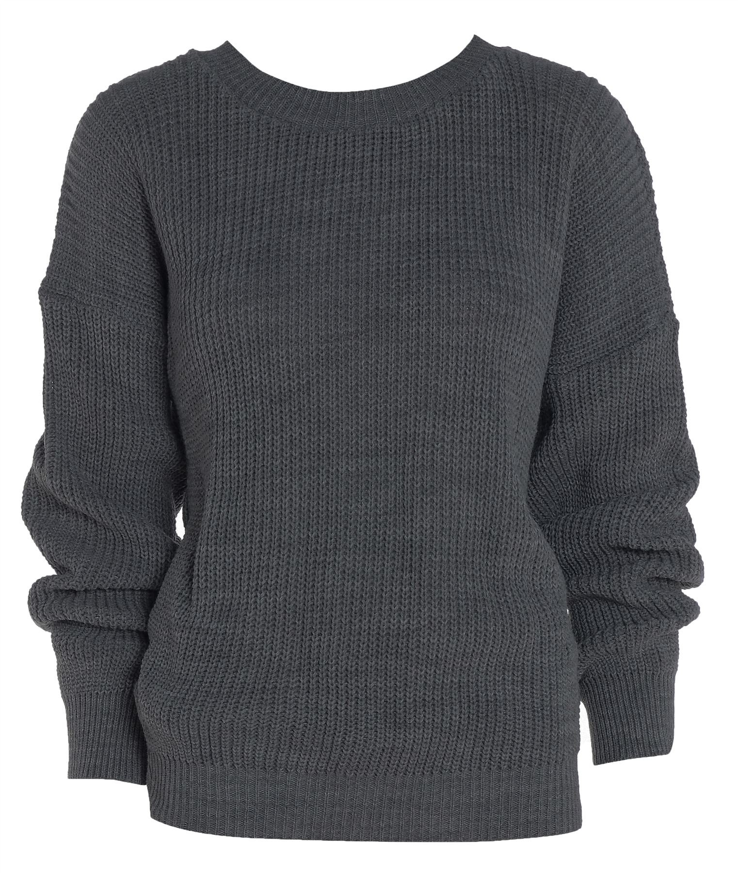 AN Direct Womens Oversized Ladies Fishnet Knitted Baggy Chunky Jumper Ladies Loose Sweater Top (Charcoal, 20-22)