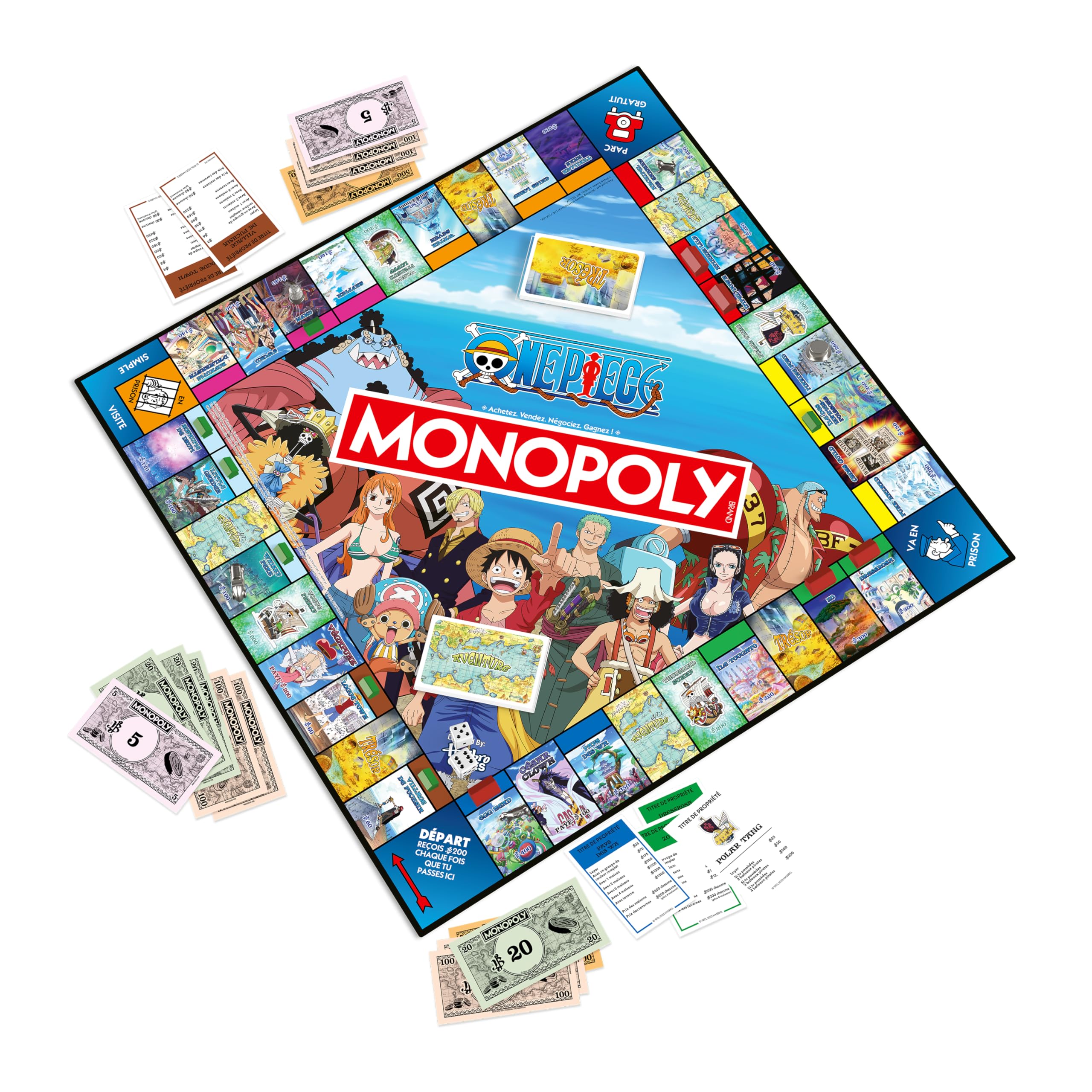 Winning Moves Monopoly One Piece in francese Gioco da tavolo per i fan fin da 12 Anni strategia Gestione finanziaria e intrattenimento accattivante