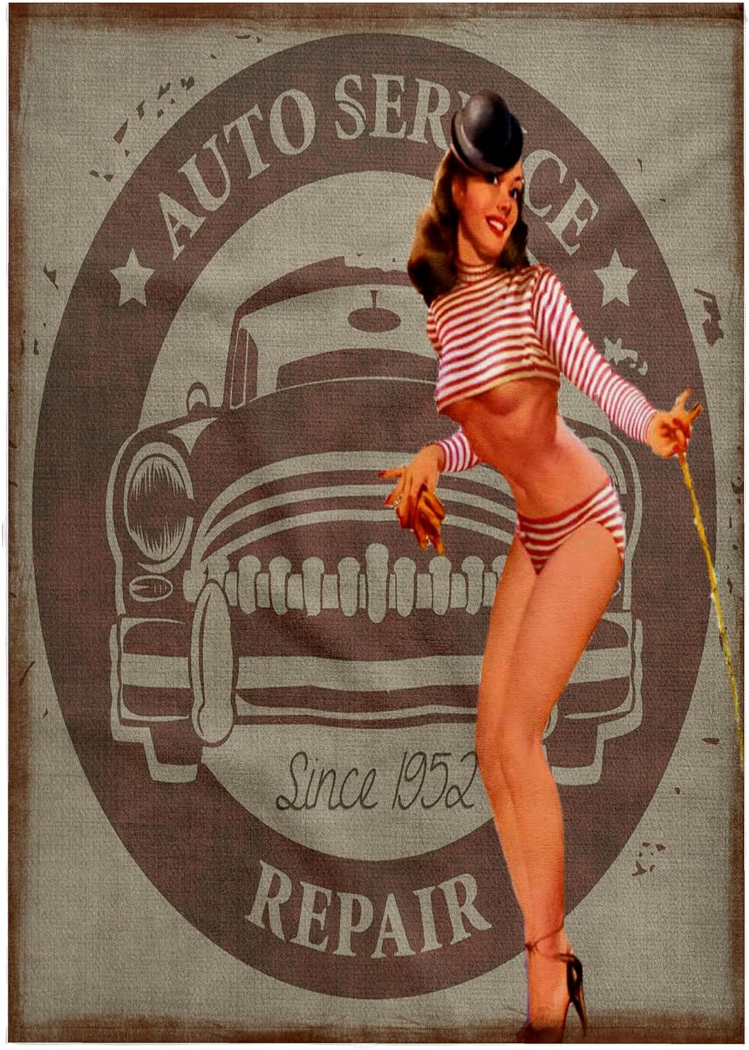 3dRose Image of Auto Service Repair Ad with Sexy Pinup in Short Top 22x30 Bath Hand Pool Towel