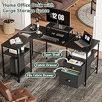 Vista 4 de Furologee Escritorio para computadora en forma de L con toma de corriente, escritorio reversible de oficina en casa para estudio de trabajo, mesa