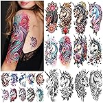 77 Sheets Unicorn Temporary Tattoo for Adult Kid, 17 Sheets Half Arm Skull Flowers Fake Tattoos, 60 Sheets Tiny Body Tattoos Stickers for Women Men Waterproof Realistic Christmas Halloween Costume