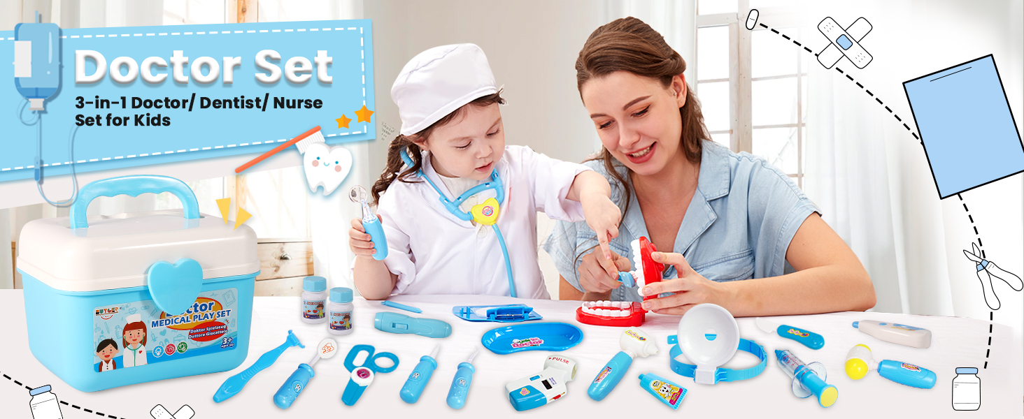 Buyger 35 Pieces Doctor Toys with Light and Sound Medical Kit Dentist Role Play Games Gift Set Children 3 Years