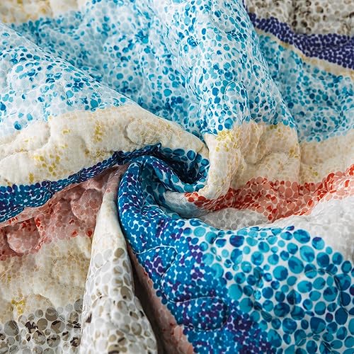 Vista 102 de NEWLAKE Juego de colcha de algodón, juego de colcha reversible de retazos, estampado real clásico turquesa, tamaño Queen Turquesa Clásico