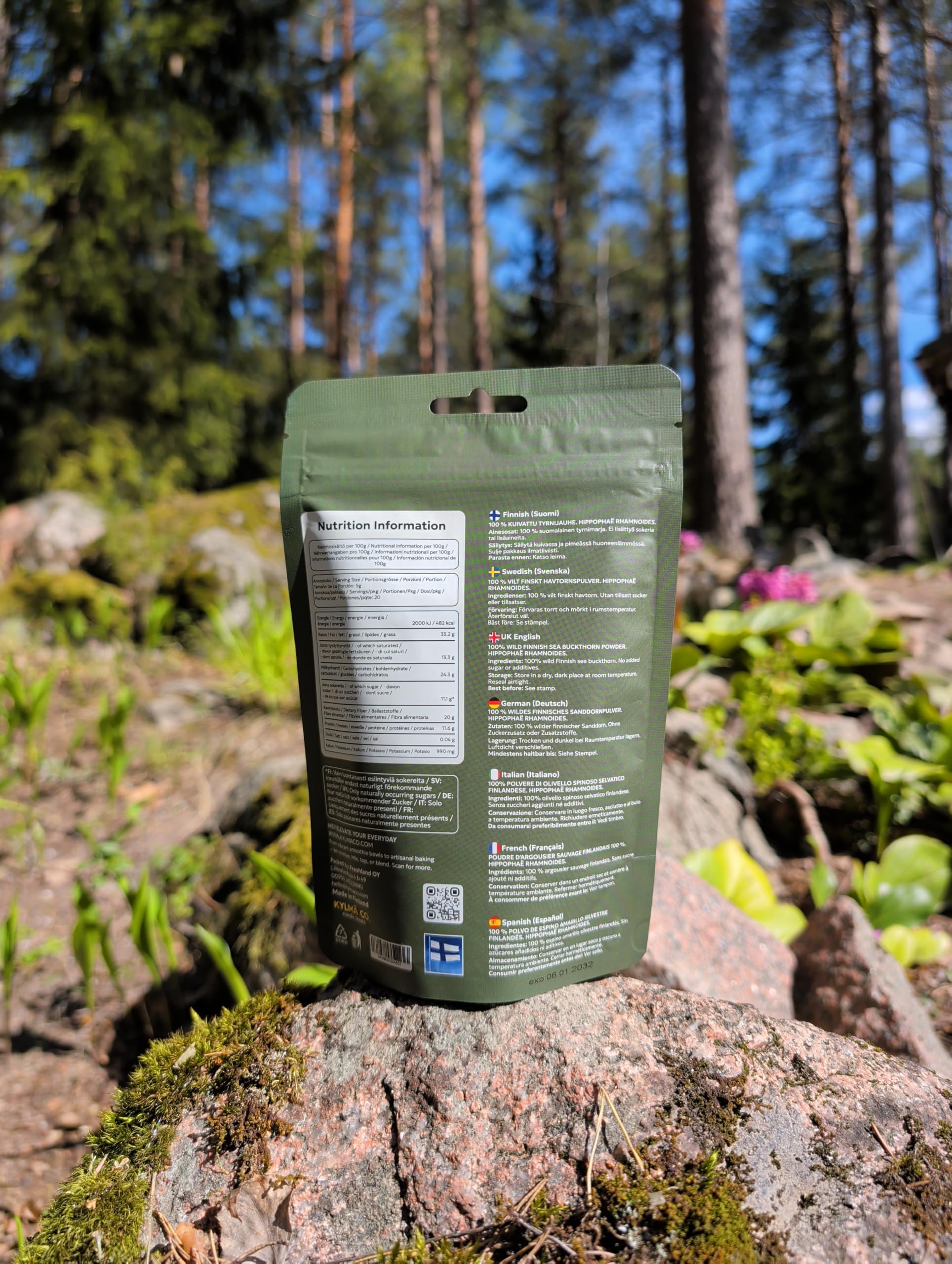 Kylmä Co. Olivello Spinoso Selvatico in Polvere 3 x 100 G Confezione Convenienza | 100% Olivello Spinoso (Hippophaë rhamnoides) Dalla Finlandia | Essiccato all'aria | Vegano | Senza Glutine