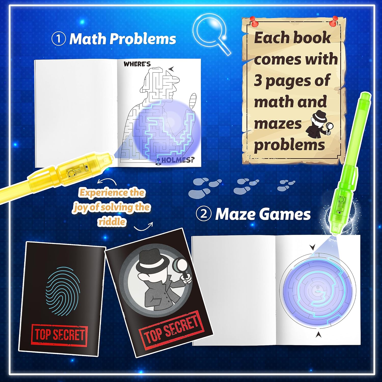 Joycover 24 PCS Invisible Ink Pen with UV Light for Kids, Spy Pens and Notebook，Birthday Party Favors for Kids 4-8, School Prize Goodie Bag Stuffers, UV Pen for Secret Message Escape Room