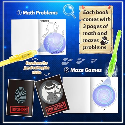 Miniatura 4 de Bolígrafo de tinta invisible con luz UV para niños, paquete de 24 bolígrafos espía y cuadernos, recuerdos de fiesta espía para niños de 4 a 8 a 12