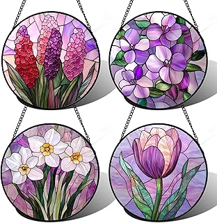 Stained Purple Flower Suncatcher Set