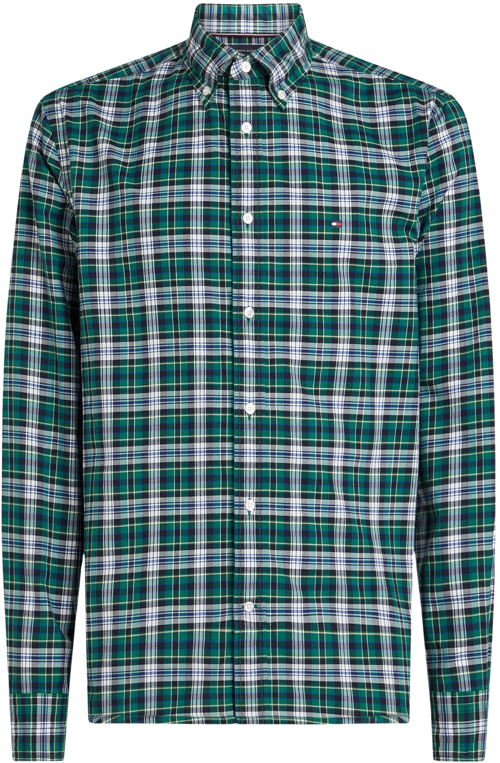 Tommy Hilfiger Męska koszula Flex POPLIN Plaid Small RF MW0MW37557 L/S Koszula, Zielona, XS, Zielony (Nouveau Green/Allover), XS