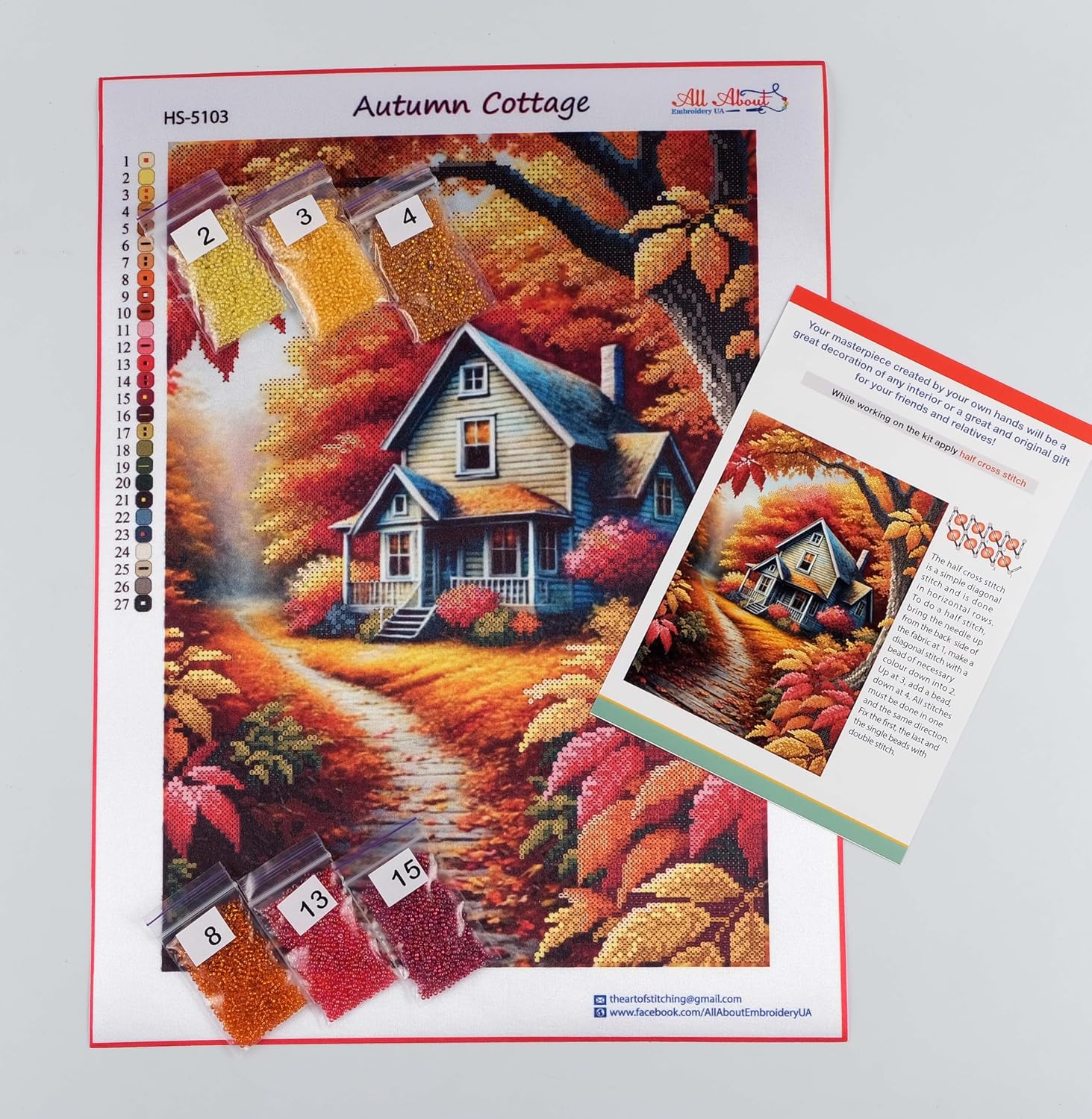 Bead Embroidey kit Autumn Cottage HS-5103 Beaded Cross Stitch kit AllAboutEmbroiderUA