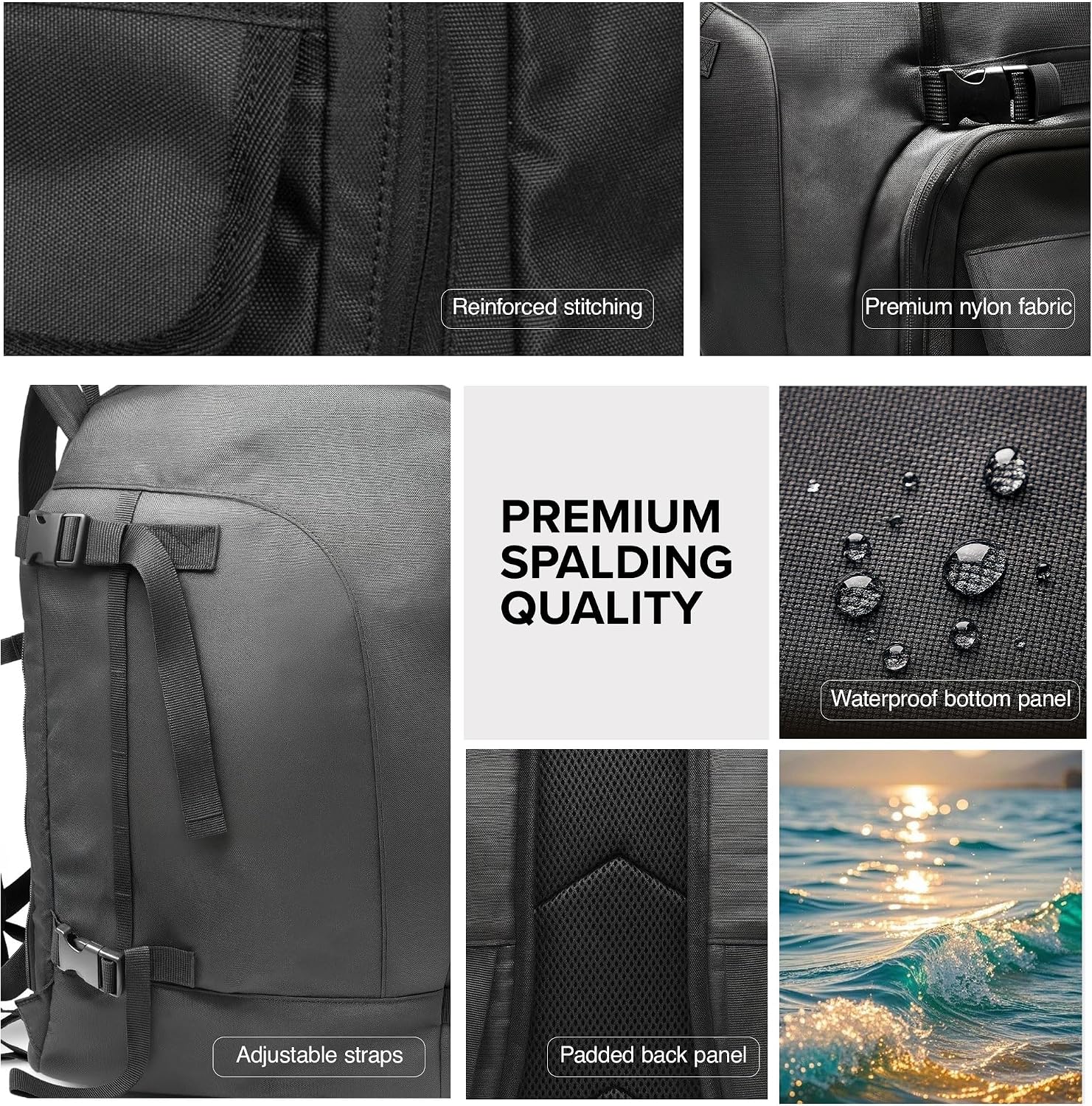 Spalding 50L Beach & Pool Family Backpack – Waterproof Beach Gear Bag with Shoe Compartment, Wet Dry Storage, Travel Backpack for Towels, Swimsuits, Goggles, Water Sports & Beach Essentials