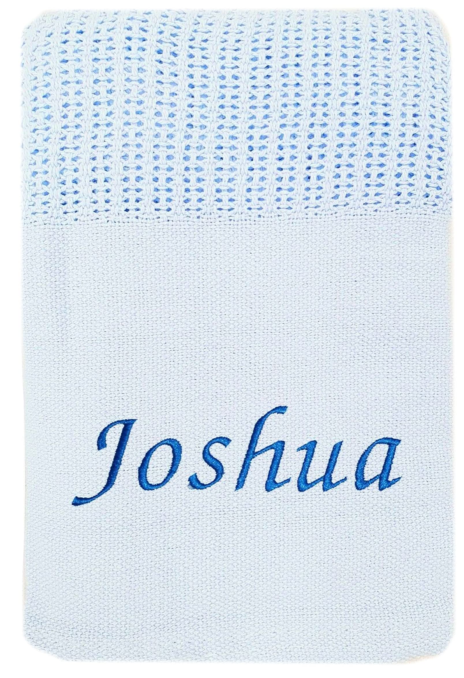 Baby Boy Girl Personalised Cellular Cotton Blanket Embroidered Name (Blue)