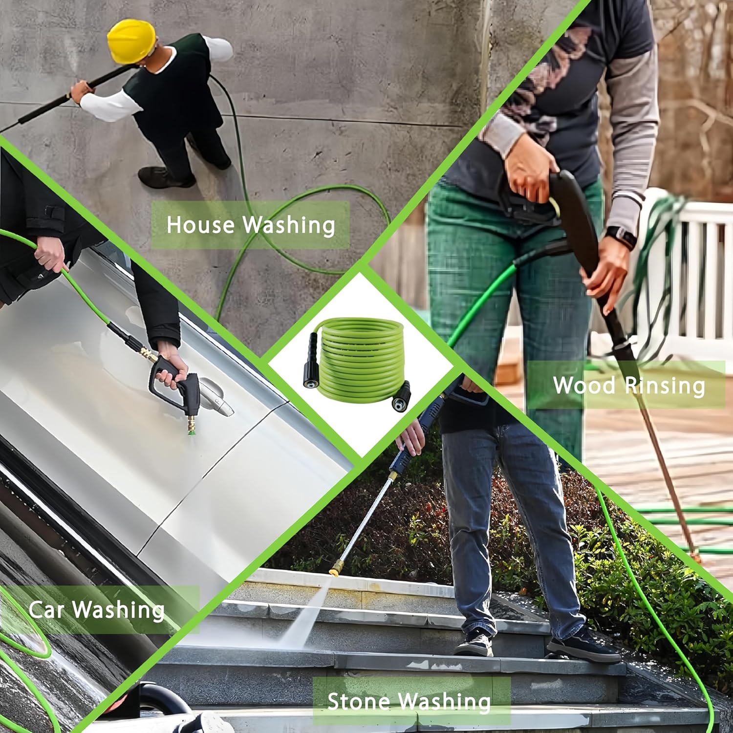 Pressure Washer Hose 100FT for Power Washer, 5800 PSI Kink Resistant Pressure Washing Extension Hose, 1/4" Power Washer Hose Replacement (M22-14mm) with 3/8" Quick Connector, Green