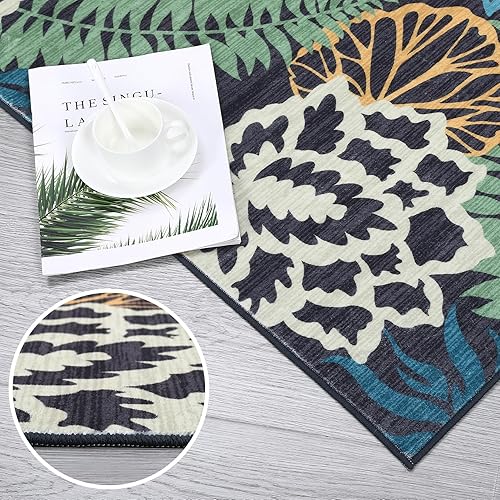 Miniatura 6 de FairOnly Alfombras de pasillo florales para pasillo, 2 x 8 pulgadas, lavables, antideslizantes, alfombra de pasillo de cocina, suave, de pelo bajo,