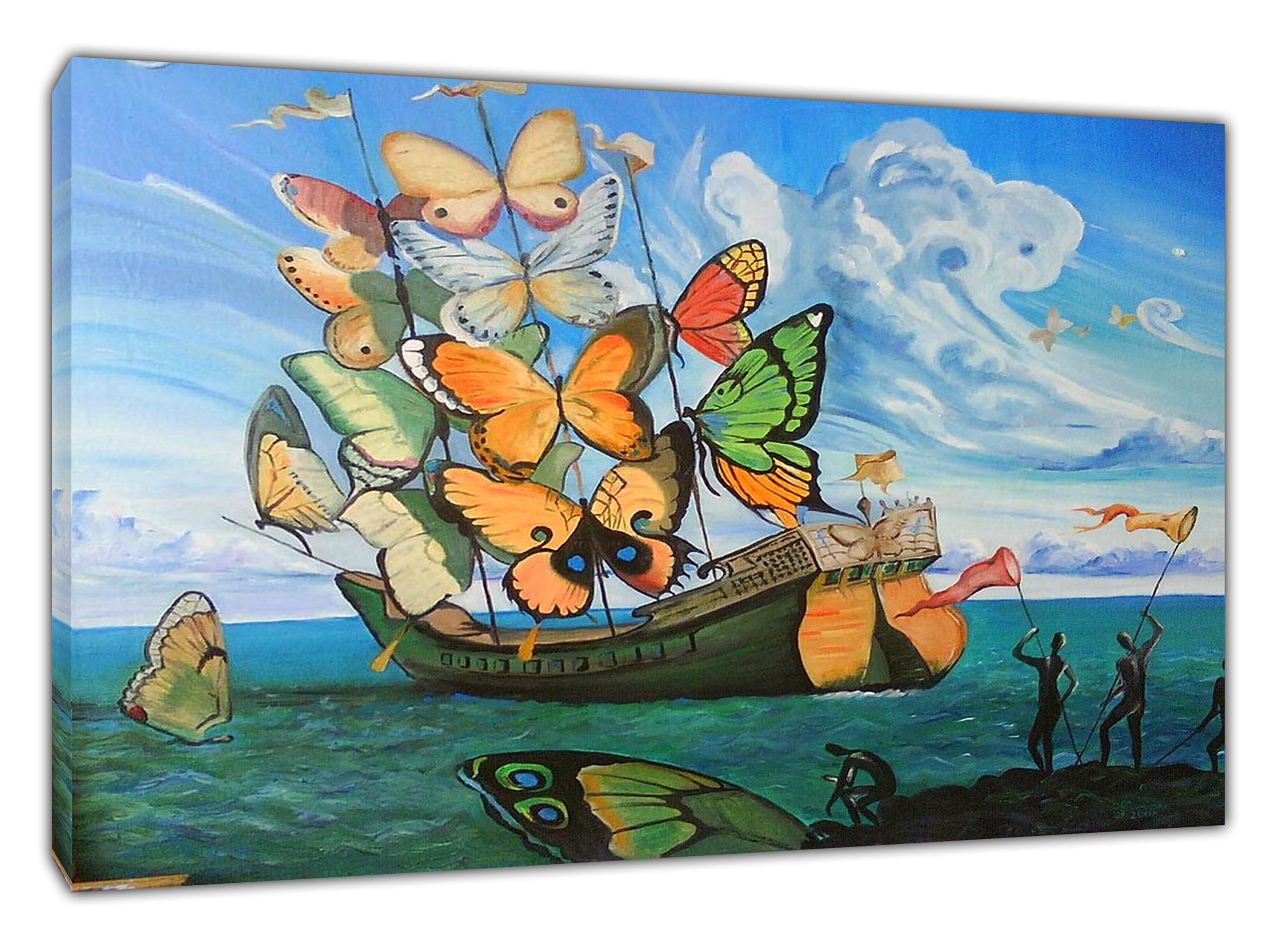 ARTSPRINTS SHIP BUTTERFLY BY SALVADOR DALI REPRINT ON FRAMED CANVAS PICTURES WALL ART DECORATION READY TO HANG 12x 8inch -18mm depth