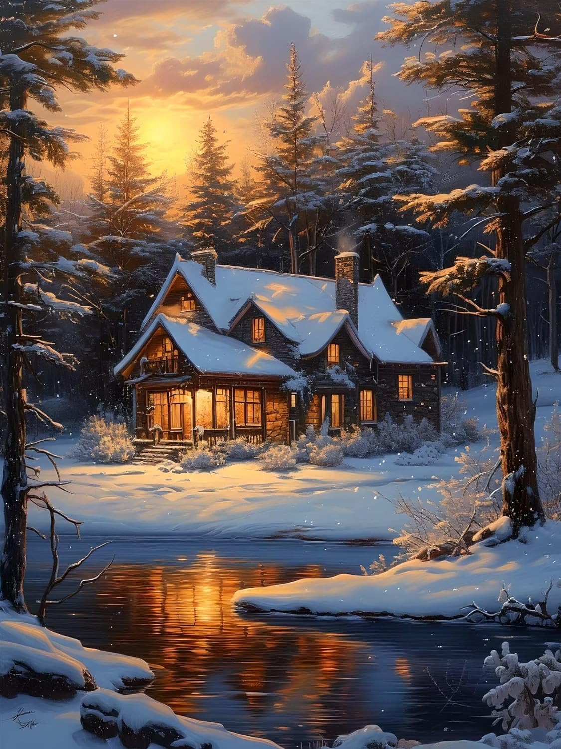 Diamond Painting Winter, 5D DIY Landscape Diamond Art Kits for Adults, Small Diamond Painting Kits for Beginner, Square Drill Gem Arts and Crafts for Adults, Diamond Art for Wall Decor 24x32inch T-7