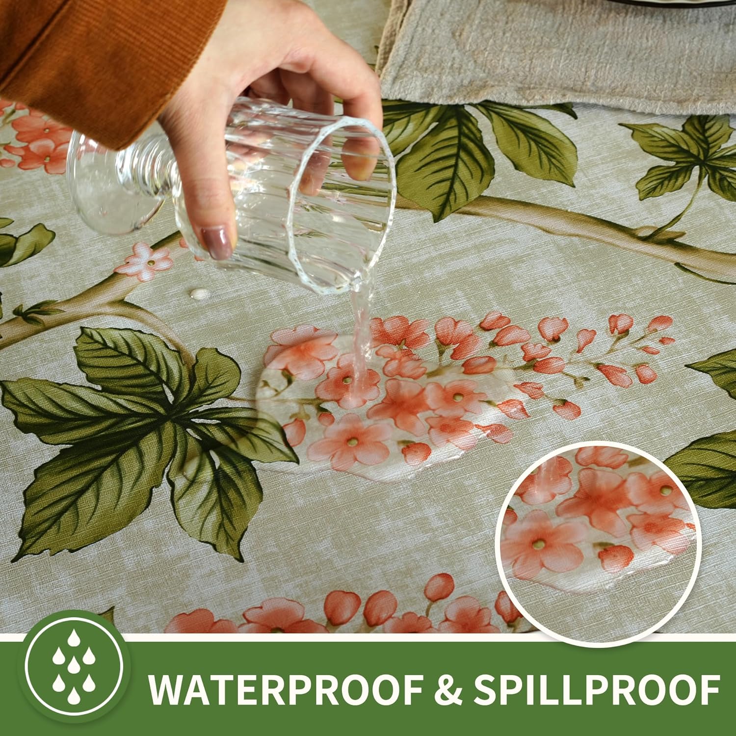 Rectangle Table Cloth,100% Waterproof Tablecloth Oil Proof Spill Proof Vinyl Table Cloth, Wipe Clean Plastic Table Cover for Dining, Camping, Indoor and Outdoor 54" x 102",Flower