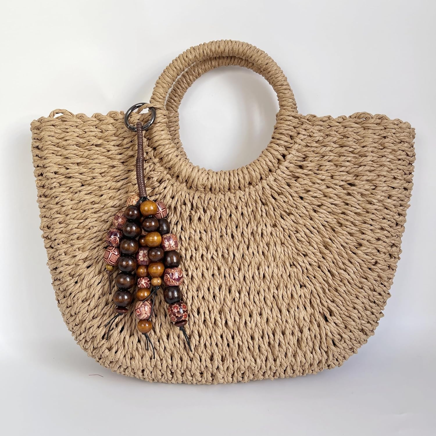 Artisanal Carved Wood Bead Keychain, Retro Bohemian Bag Charm, Handcrafted Unique Purse Accessory for Tote Bag - Image 3