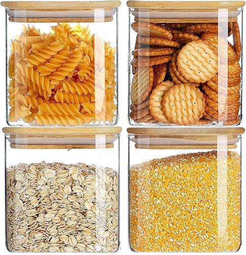 Recipientes de vidrio para almacenamiento de alimentos con tapas, paquete de 4 unidades, 4 pulgadas de boca ancha y 25 onzas de alto, tarros de